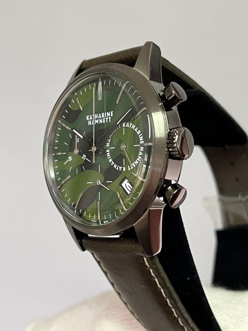 [New Unused Battery Replaced] KATHARINE HAMNETT Chronograph Green Camouflage
