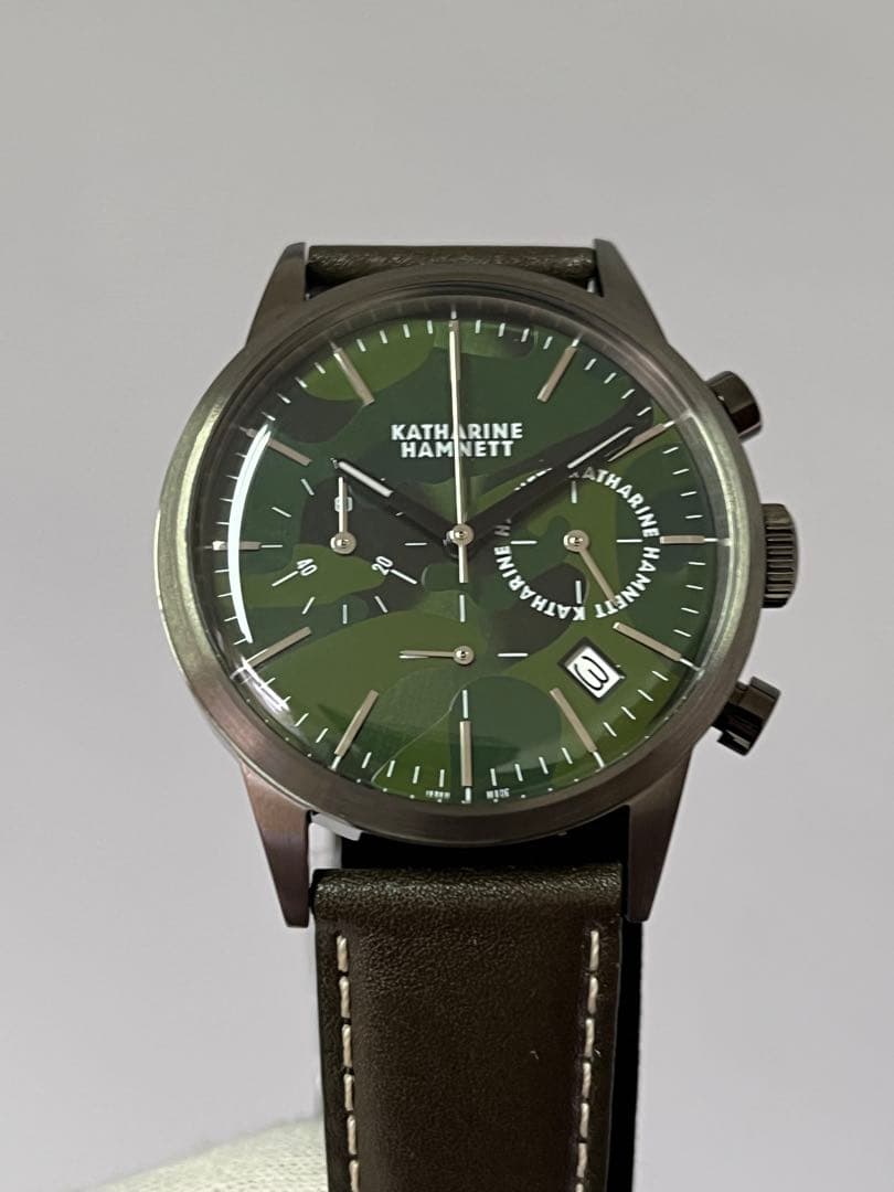 [New Unused Battery Replaced] KATHARINE HAMNETT Chronograph Green Camouflage