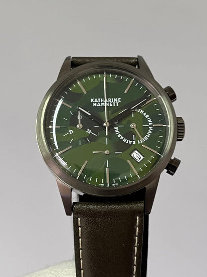 [New Unused Battery Replaced] KATHARINE HAMNETT Chronograph Green Camouflage
