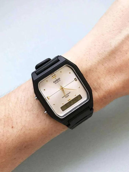 New Unused CASIO Analog Digital Black x Silver Face Watch