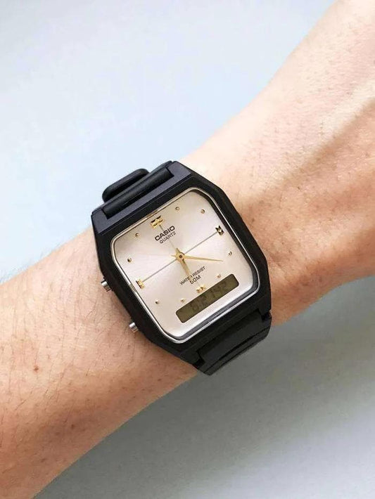 New Unused CASIO Analog Digital Black x Silver Face Watch