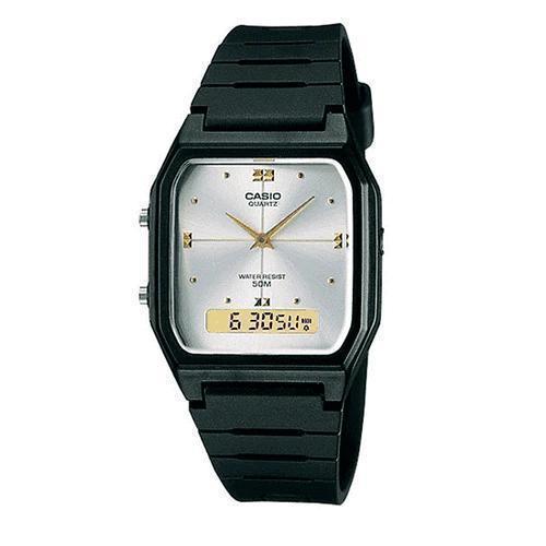 New CASIO Analog-Digital Black x Silver Face Watch