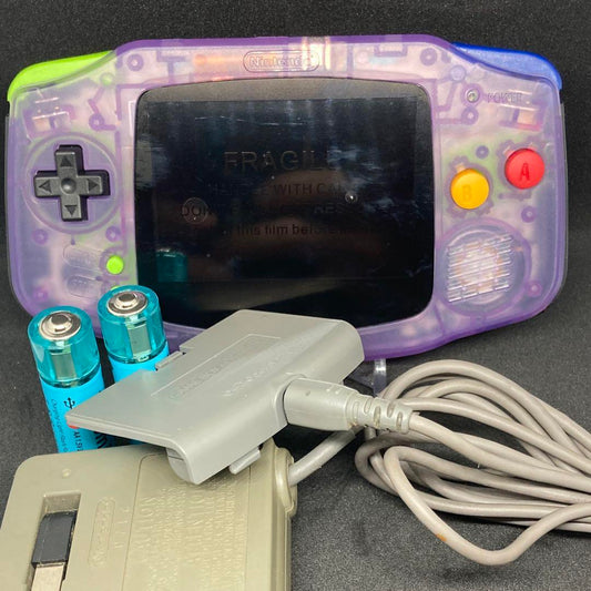 GBA IPS LCD: Clear Purple & AC Adapter & AAA Battery Type Battery