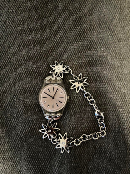 Swatch Floral Pattern Winding Watch Pale Purple