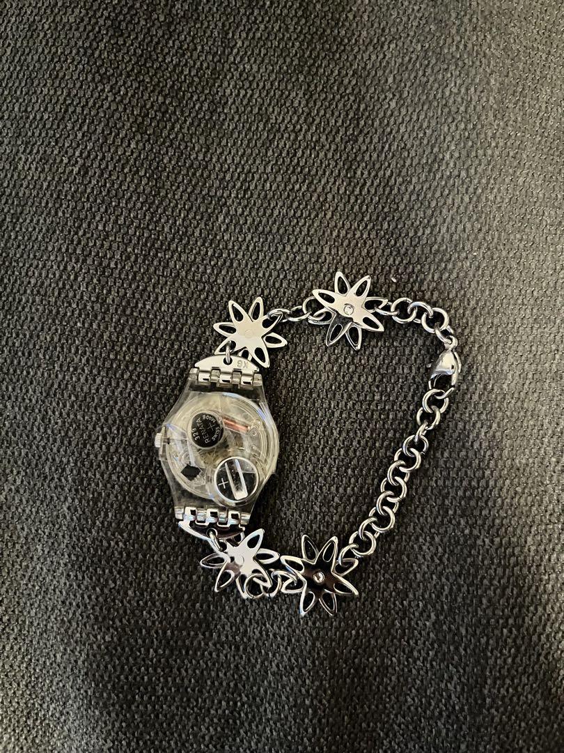 Swatch Floral Pattern Winding Watch Pale Purple