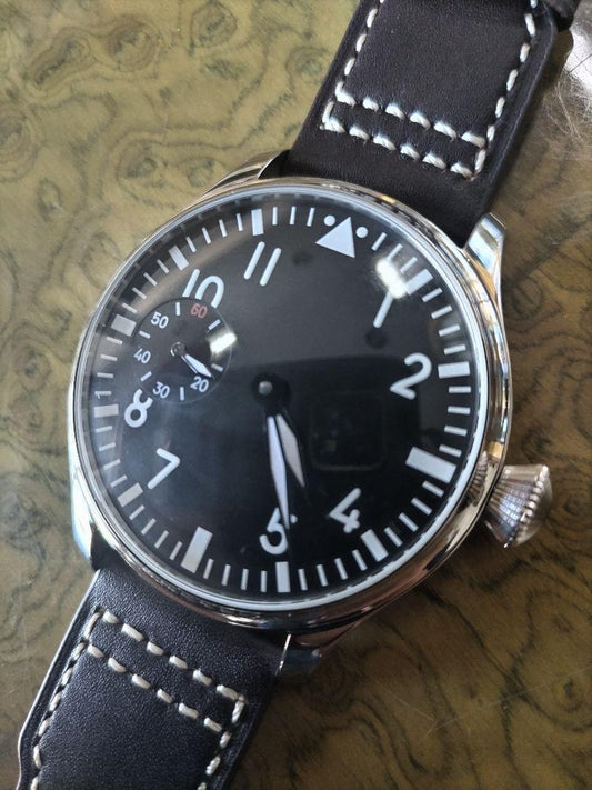 Pilot Military Style Winding Watch Black White 44mm Convertible