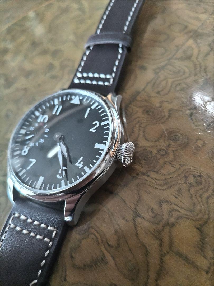 Pilot Military Style Winding Watch Black White 44mm Convertible