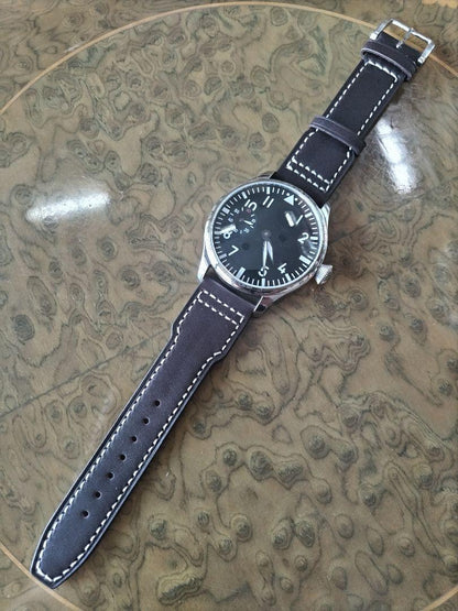 Pilot Military Style Winding Watch Black White 44mm Convertible