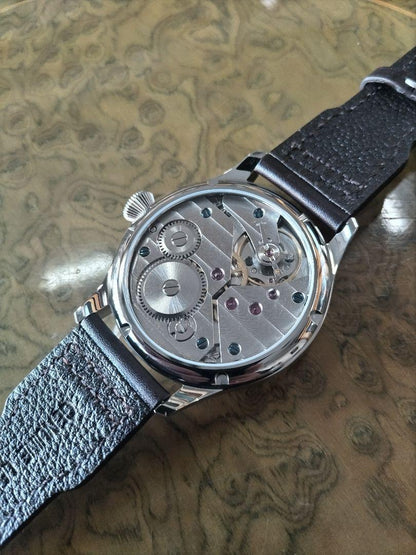 Pilot Military Style Winding Watch Black White 44mm Convertible