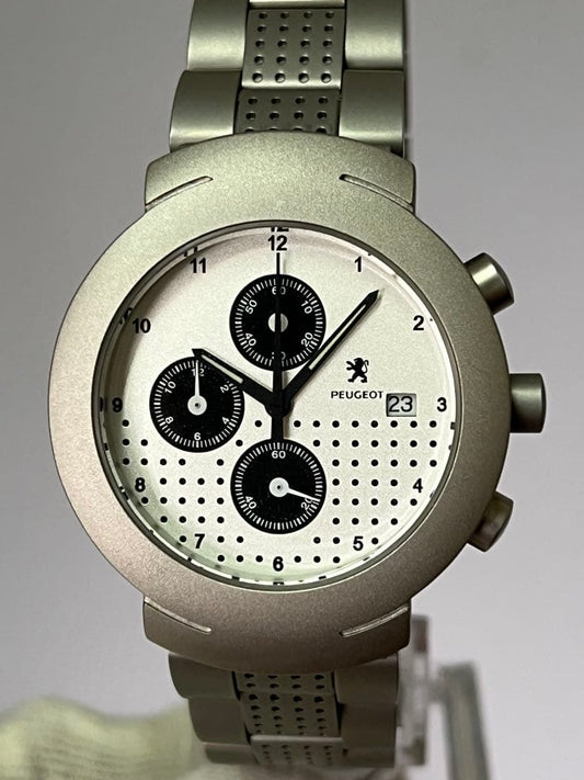 [Extremely Fine Condition] Peugeot Watch - Chronograph - Silver Gray & Black - Battery Replaced