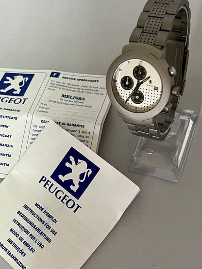 [Extremely Fine Condition] Peugeot Watch - Chronograph - Silver Gray & Black - Battery Replaced