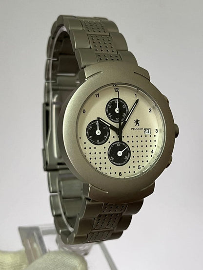 [Extremely Fine Condition] Peugeot Watch - Chronograph - Silver Gray & Black - Battery Replaced