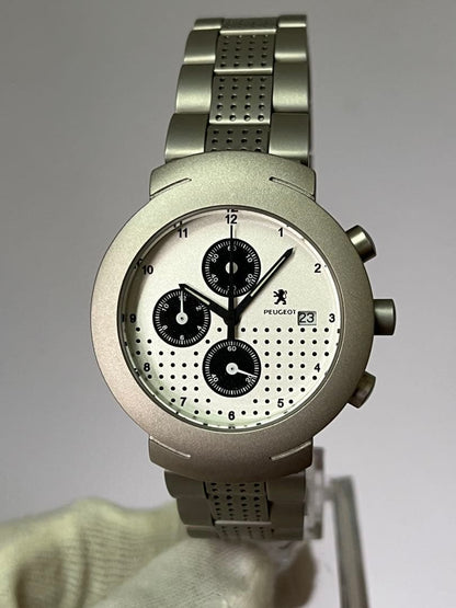 [Extremely Fine Condition] Peugeot Watch - Chronograph - Silver Gray & Black - Battery Replaced