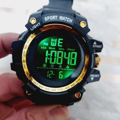 New Digital Watch with Multiple Functions Black/Gold Unisex