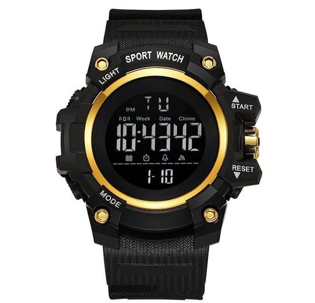 New Digital Watch with Multiple Functions Black/Gold Unisex