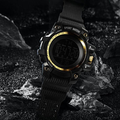 New Digital Watch with Multiple Functions Black/Gold Unisex