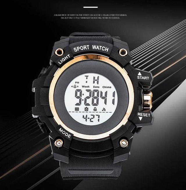 New Digital Watch with Multiple Functions Black/Gold Unisex