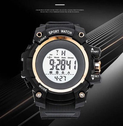 New Digital Watch with Multiple Functions Black/Gold Unisex