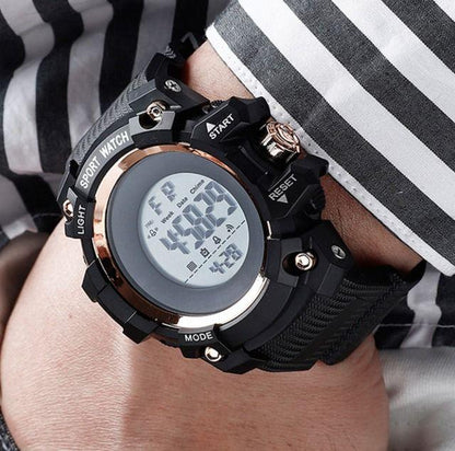 New Digital Watch with Multiple Functions Black/Gold Unisex