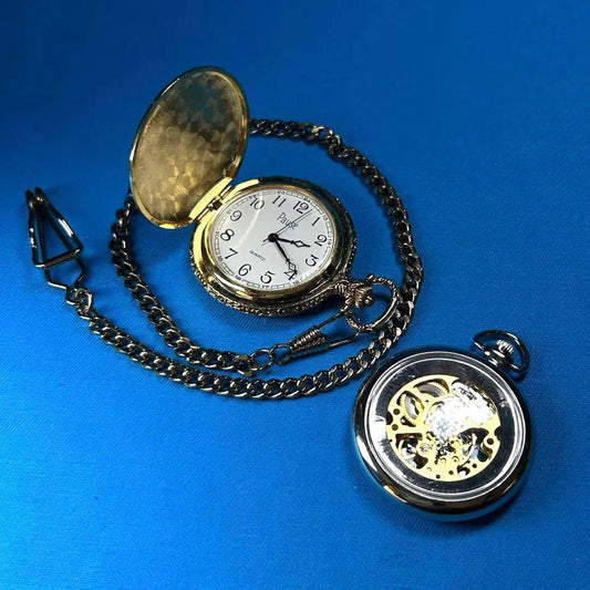 Mechanical and Battery Quartz Pocket Watch 2-Piece Set