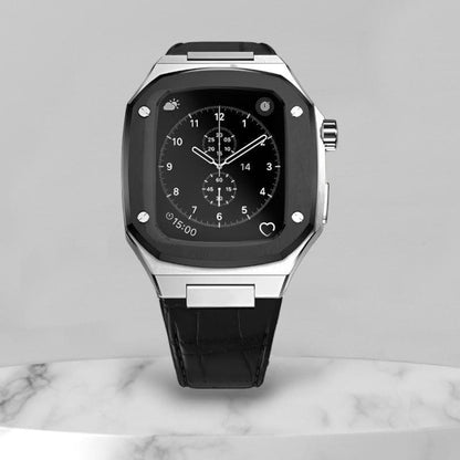 Apple Watch Case - Leather - Silver & Black Watch