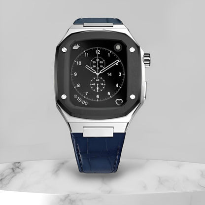 Apple Watch Case - Leather - Silver & Black Watch