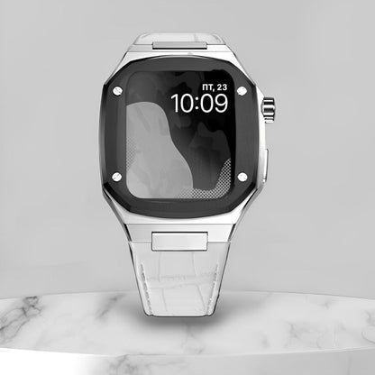 Apple Watch Case - Leather - Silver & Black Watch