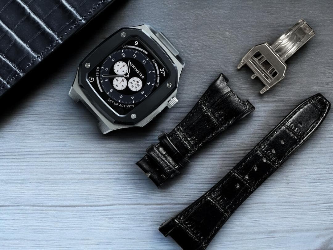 Apple Watch Case - Leather - Silver & Black Watch