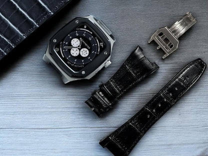 Apple Watch Case - Leather - Silver & Black Watch