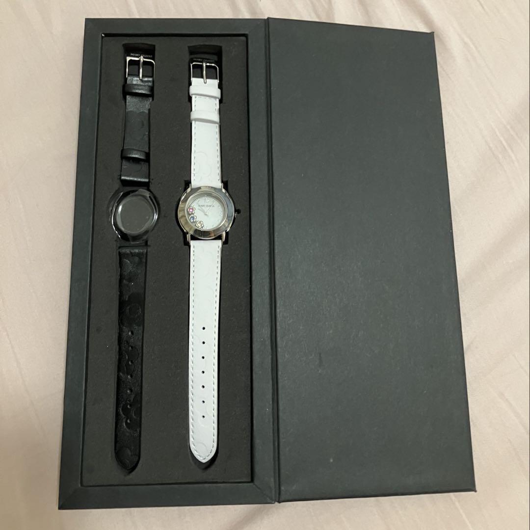 [Rare] MARY QUANT. White/Black Leather Strap Watch