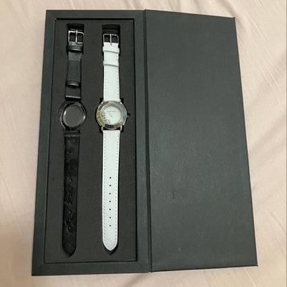 [Rare] MARY QUANT. White/Black Leather Strap Watch