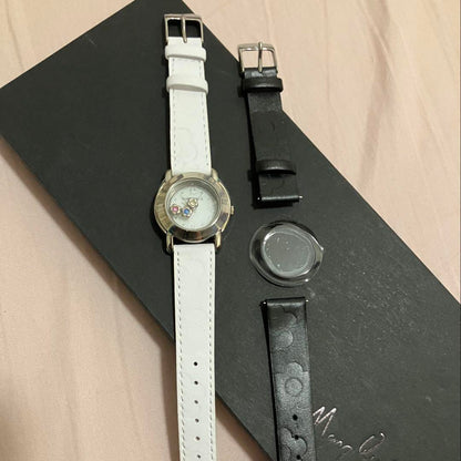 [Rare] MARY QUANT. White/Black Leather Strap Watch