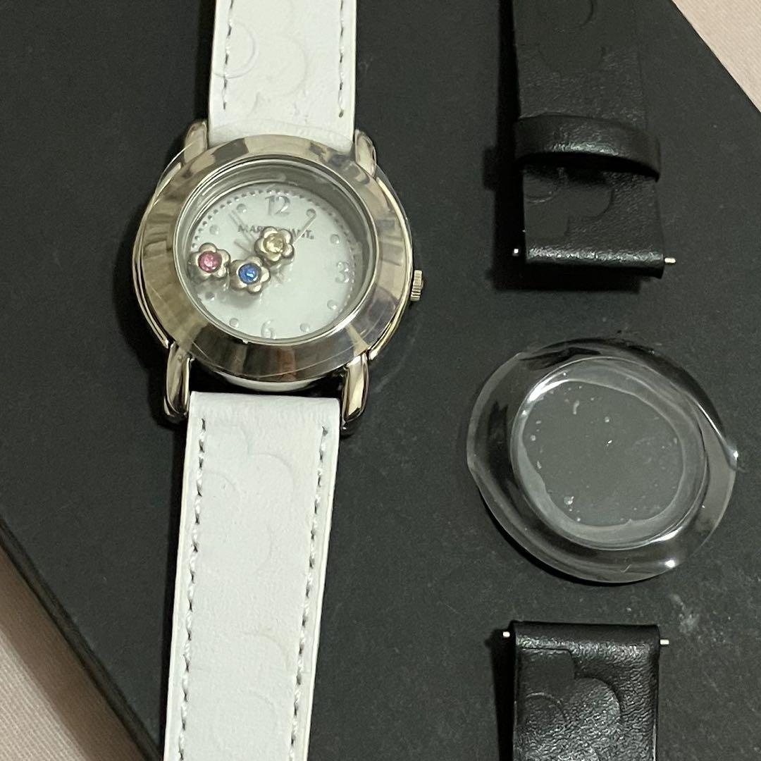 [Rare] MARY QUANT. White/Black Leather Strap Watch