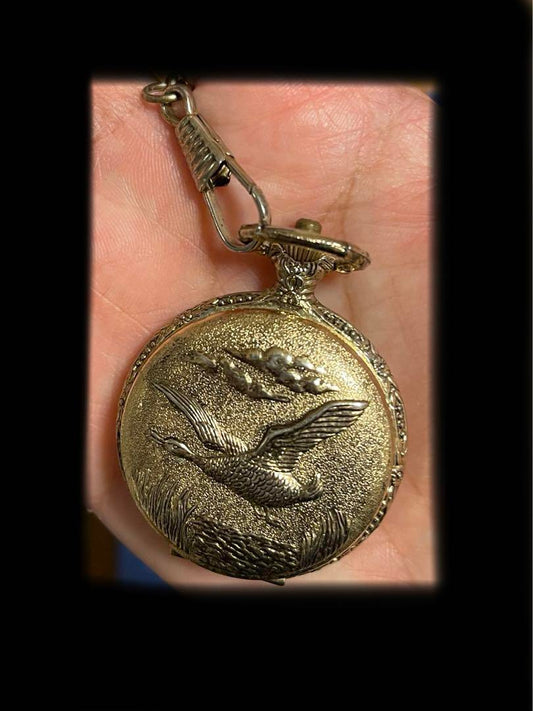 Antique PICO ANTIMAGNETIC Wound Pocket Watch Bird Carving