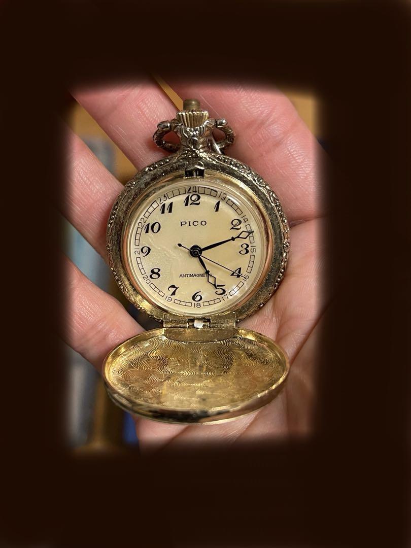 Antique PICO ANTIMAGNETIC Wound Pocket Watch Bird Carving