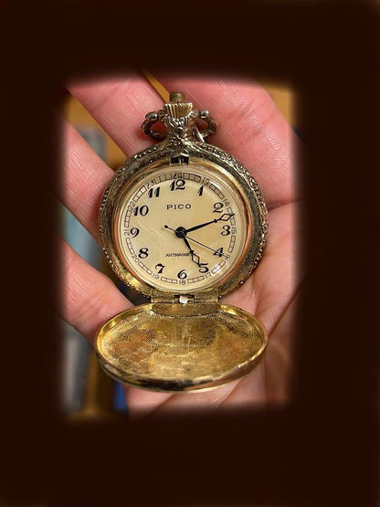 Antique PICO ANTIMAGNETIC Wound Pocket Watch Bird Carving