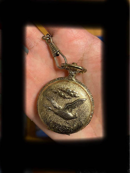 Antique PICO ANTIMAGNETIC Wound Pocket Watch Bird Carving