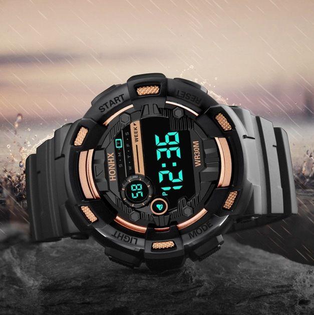 LED Multi-Functional Digital Watch Unisex Black Gold