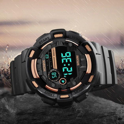 LED Multi-Functional Digital Watch Unisex Black Gold