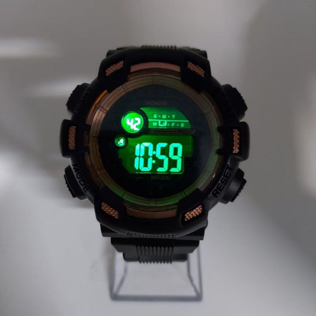 LED Multi-Functional Digital Watch Unisex Black Gold