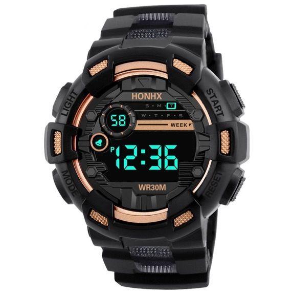 LED Multi-Functional Digital Watch Unisex Black Gold