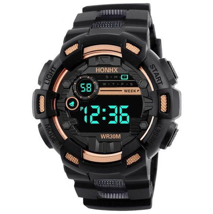 LED Multi-Functional Digital Watch Unisex Black Gold