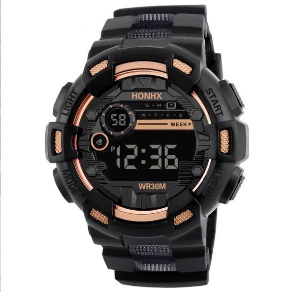 LED Multi-Functional Digital Watch Unisex Black Gold