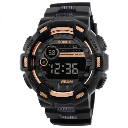 LED Multi-Functional Digital Watch Unisex Black Gold
