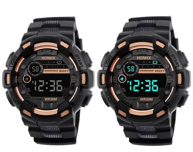 LED Multi-Functional Digital Watch Unisex Black Gold