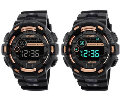 LED Multi-Functional Digital Watch Unisex Black Gold