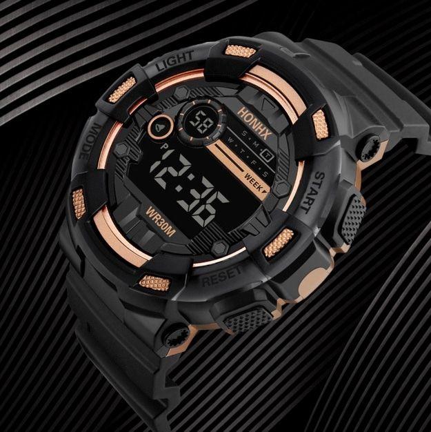 LED Multi-Functional Digital Watch Unisex Black Gold