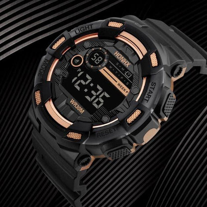 LED Multi-Functional Digital Watch Unisex Black Gold