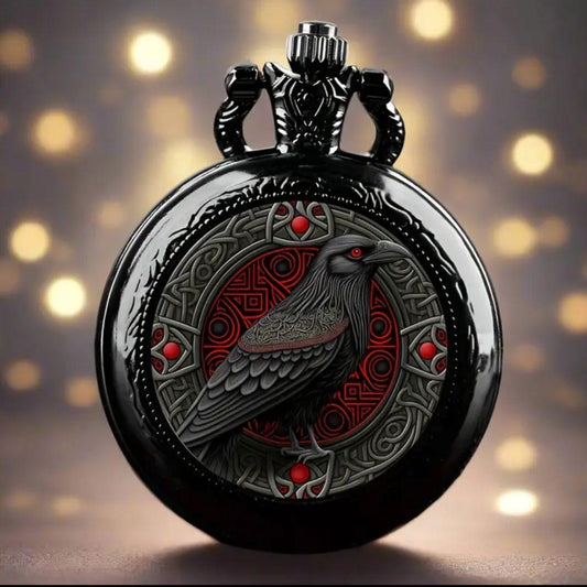 Unused item Black Crow Design Pocket Watch Black Quartz Watch Mini Watch