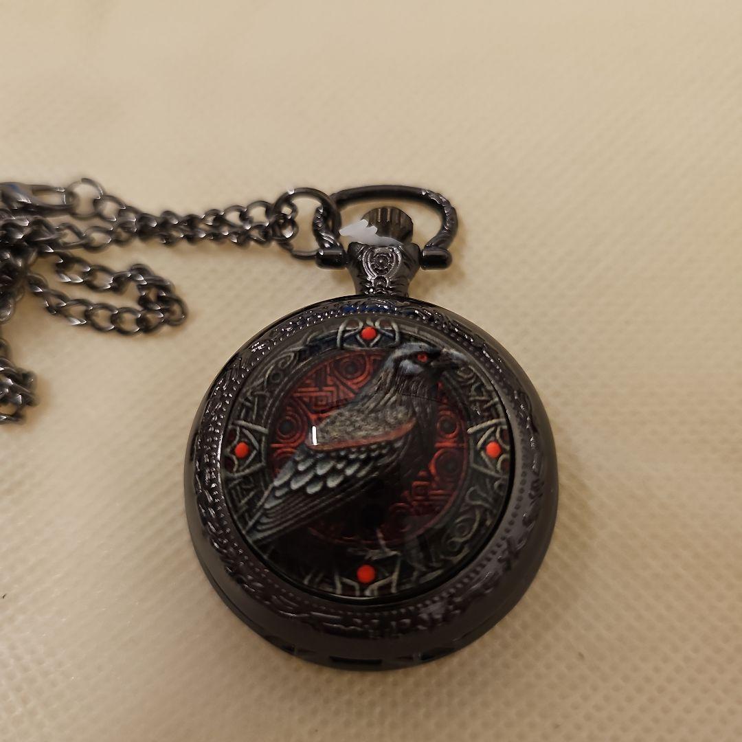 Unused item Black Crow Design Pocket Watch Black Quartz Watch Mini Watch